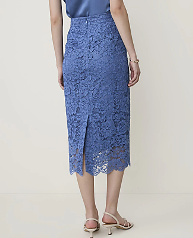 Ann Taylor Scalloped Trim Lace Midi Skirt Size 6 Ocean Oasis Women's