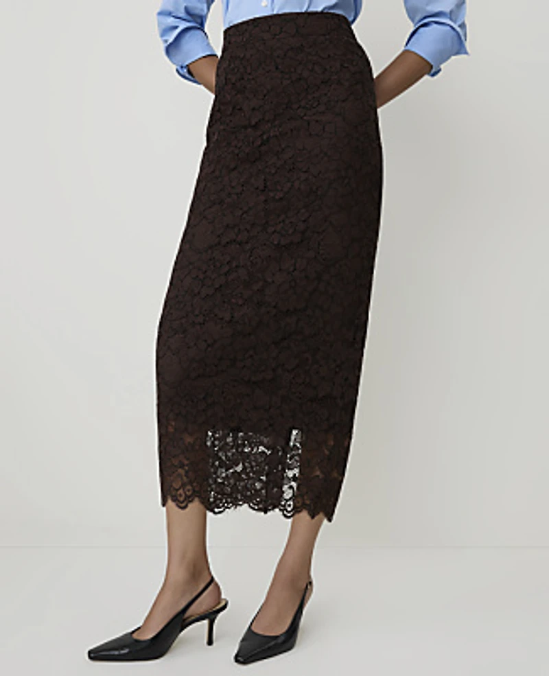 Ann Taylor Scalloped Trim Lace Midi Skirt Women's