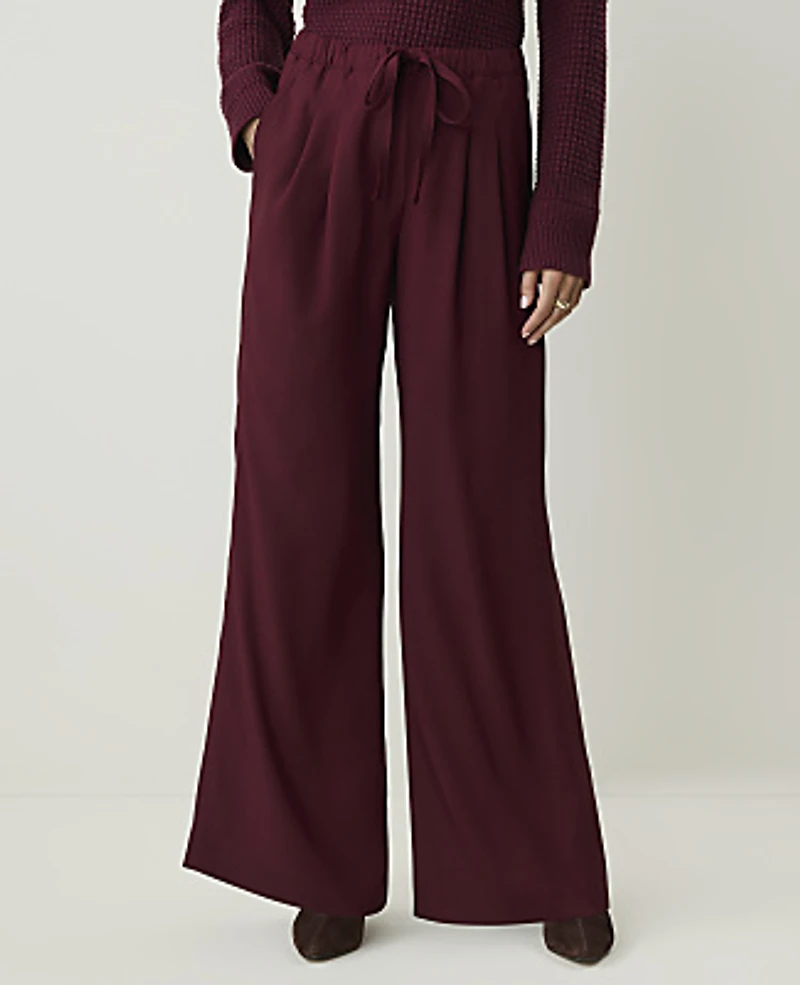 Ann Taylor The Drawstring Wide-Leg Pant Satin Purest Plum Women's