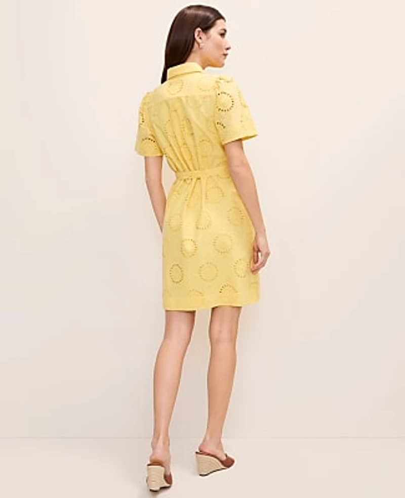 Ann Taylor Weekend Eyelet Shirtdress Size 16 Yellow Hibiscus Women's