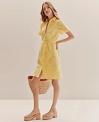 Ann Taylor Weekend Eyelet Shirtdress Size 16 Yellow Hibiscus Women's