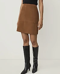 Ann Taylor Seamed A-Line Skirt Genuine Suede Caramel Women's