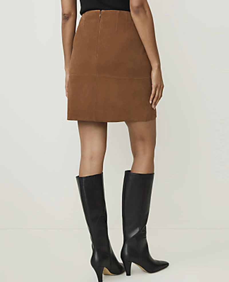Ann Taylor Seamed A-Line Skirt Genuine Suede Caramel Women's