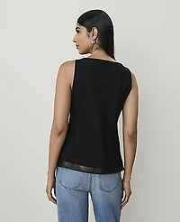 Ann Taylor Faux Leather Trim Tank Top Black Women's