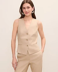 Ann Taylor The Petite Cutaway Vest Linen Blend Cool Sesame Women's