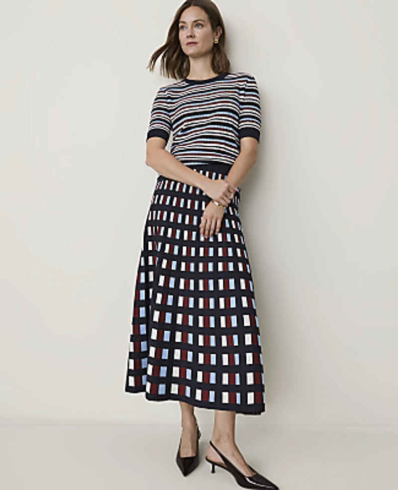 Ann Taylor Striped Modern Sweater T-Shirt Blue Multi Women's