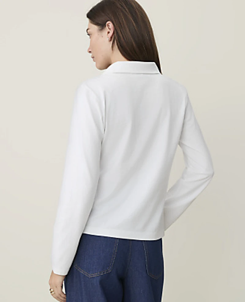 Ann Taylor Weekend Split Neck Polo Top Women's