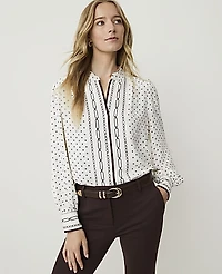 Ann Taylor Geo Print Shirred Blouse Sea Pearl Women's