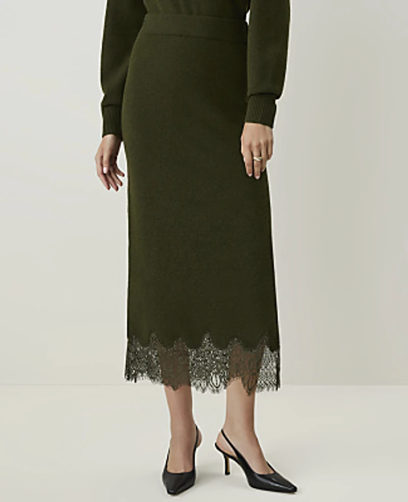 Ann Taylor Lace Trim Midi Skirt Caper Shadow Women's
