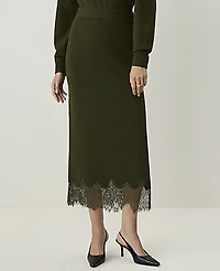 Ann Taylor Lace Trim Midi Skirt Caper Shadow Women's