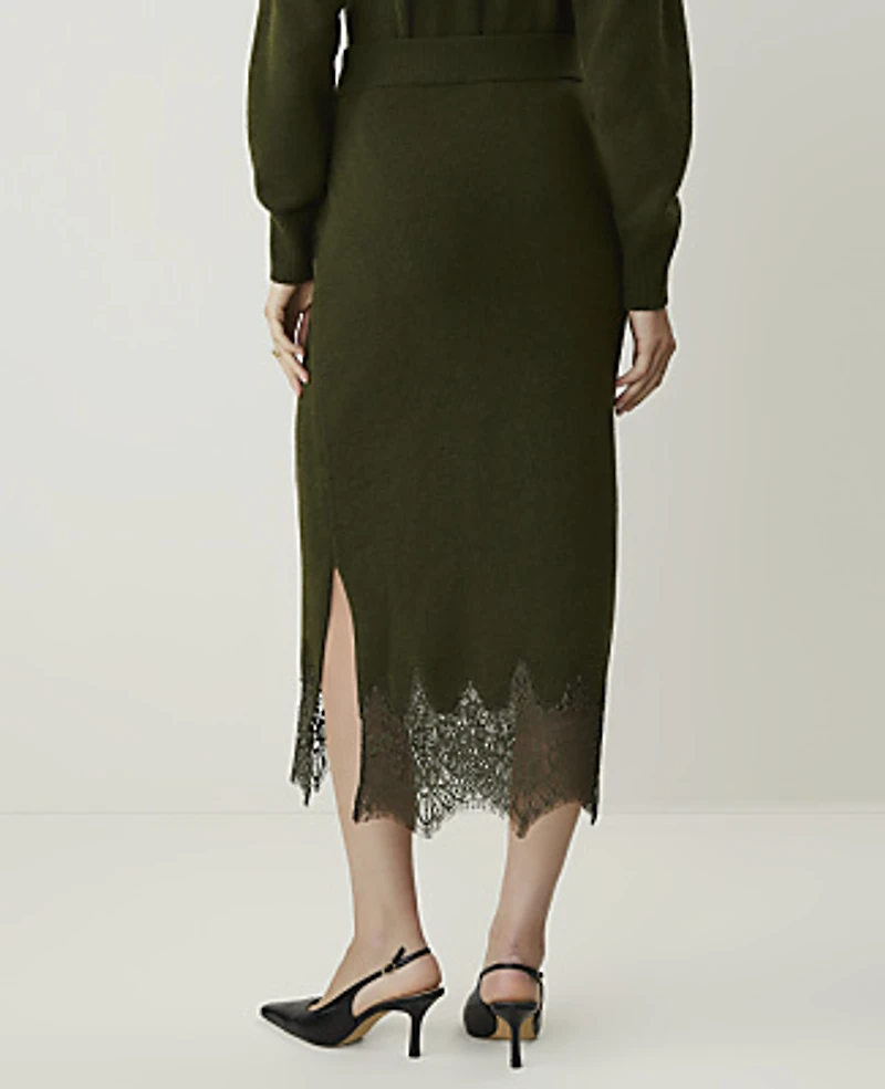 Ann Taylor Lace Trim Midi Skirt Caper Shadow Women's