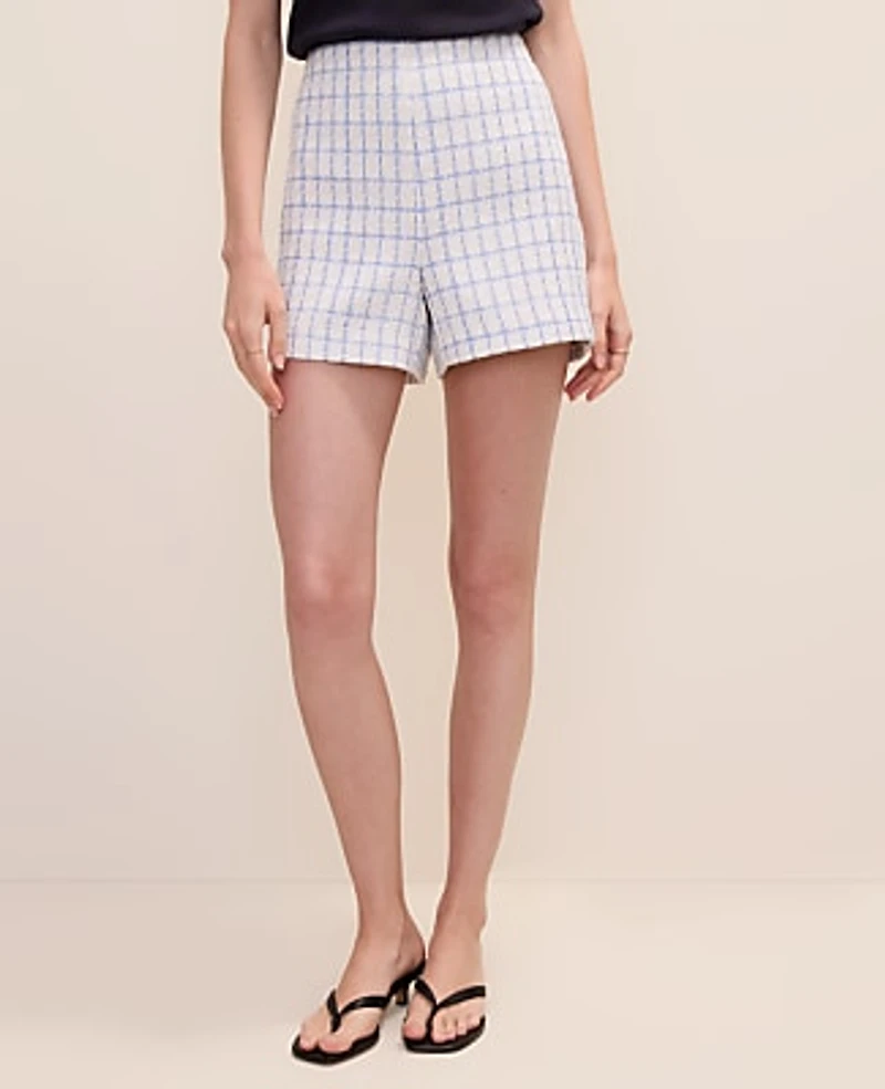 Ann Taylor Side Zip Short Tweed White/Blue Multi Women's