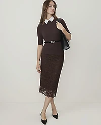 Ann Taylor Collared Mixed Media Sweater T-Shirt French Mocha Women's