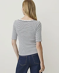 Ann Taylor Weekend Striped Crochet Trimmed Top Night Sky Women's
