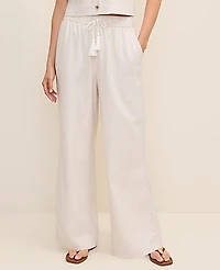 Ann Taylor Petite Weekend Striped Easy Fit Wide-Leg Pant in Linen Blend Size Large Sail Cloth Women's