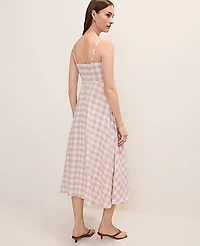 Ann Taylor Gingham Midi Dress Linen Blend Moonlight Women's