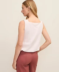 Ann Taylor Weekend Bubble Hem Tank Top Linen Blend Blush Haze Women's