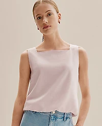 Ann Taylor Weekend Bubble Hem Tank Top Linen Blend Blush Haze Women's