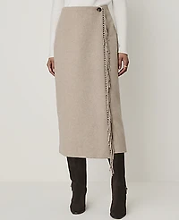 Ann Taylor Fringe Wrap Midi Skirt Soft Mink Melange Women's