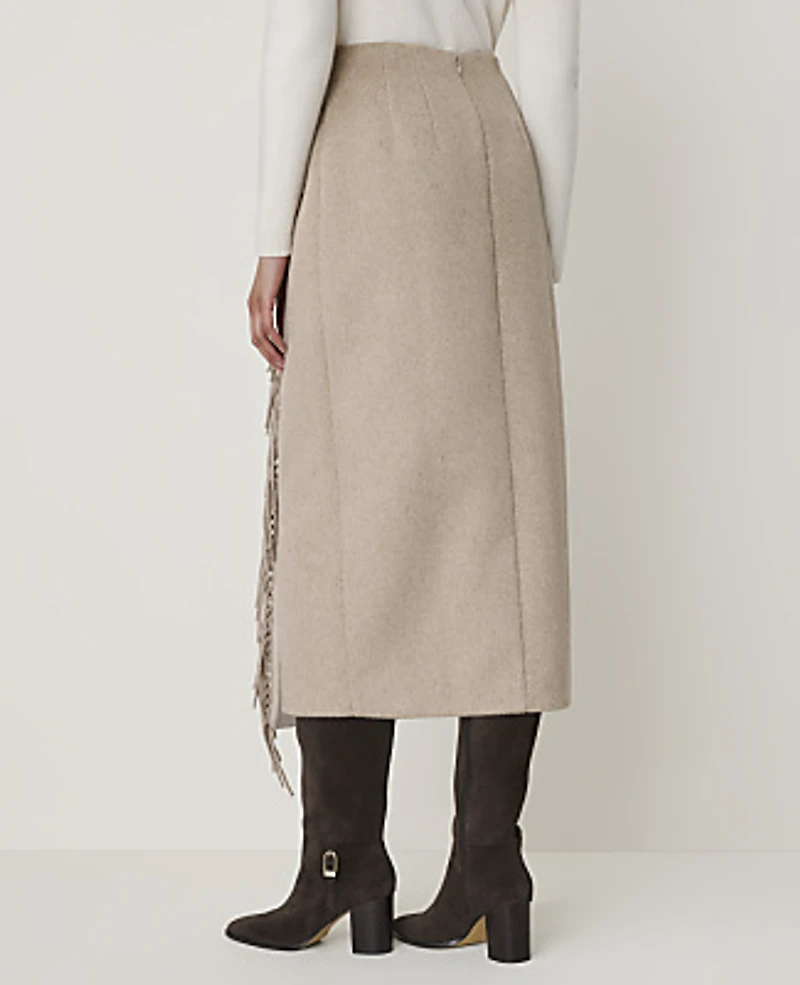 Ann Taylor Fringe Wrap Midi Skirt Soft Mink Melange Women's