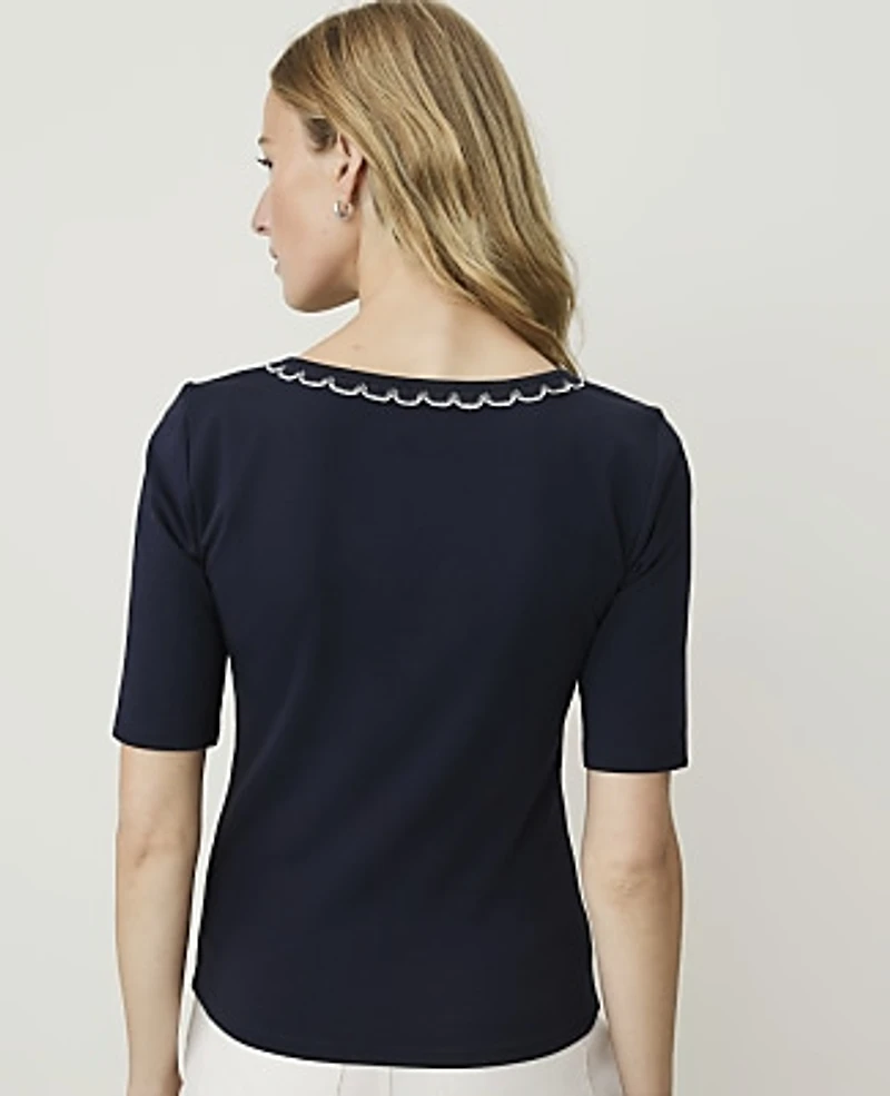 Ann Taylor Weekend Crochet Trimmed Top Night Sky Women's