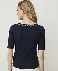 Ann Taylor Weekend Crochet Trimmed Top Night Sky Women's