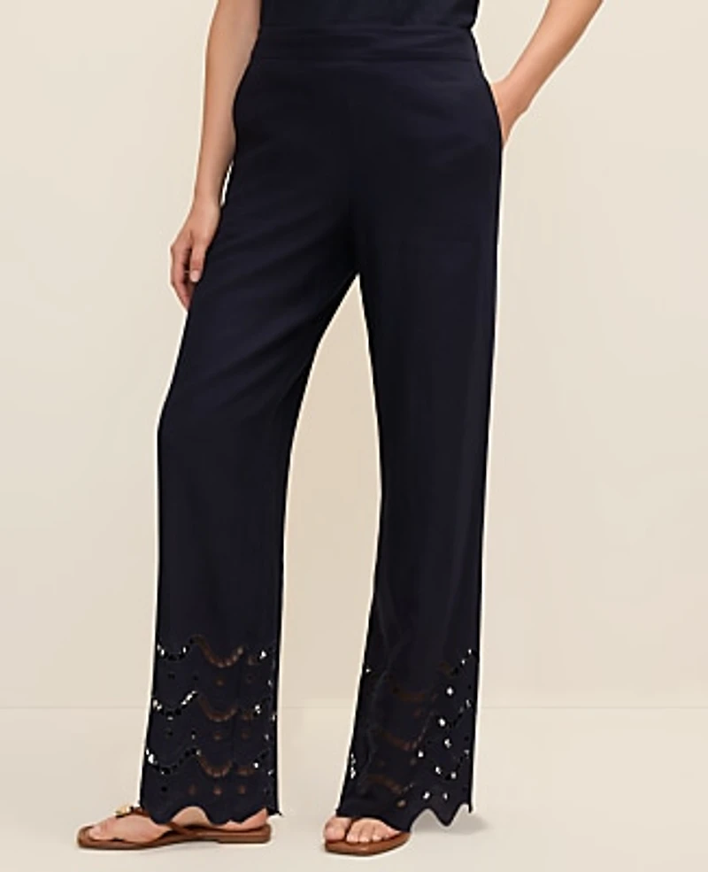Ann Taylor The Easy Wide-Leg Pant Linen Blend Night Sky Women's
