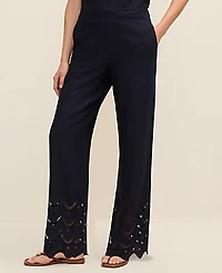 Ann Taylor The Easy Wide-Leg Pant Linen Blend Night Sky Women's