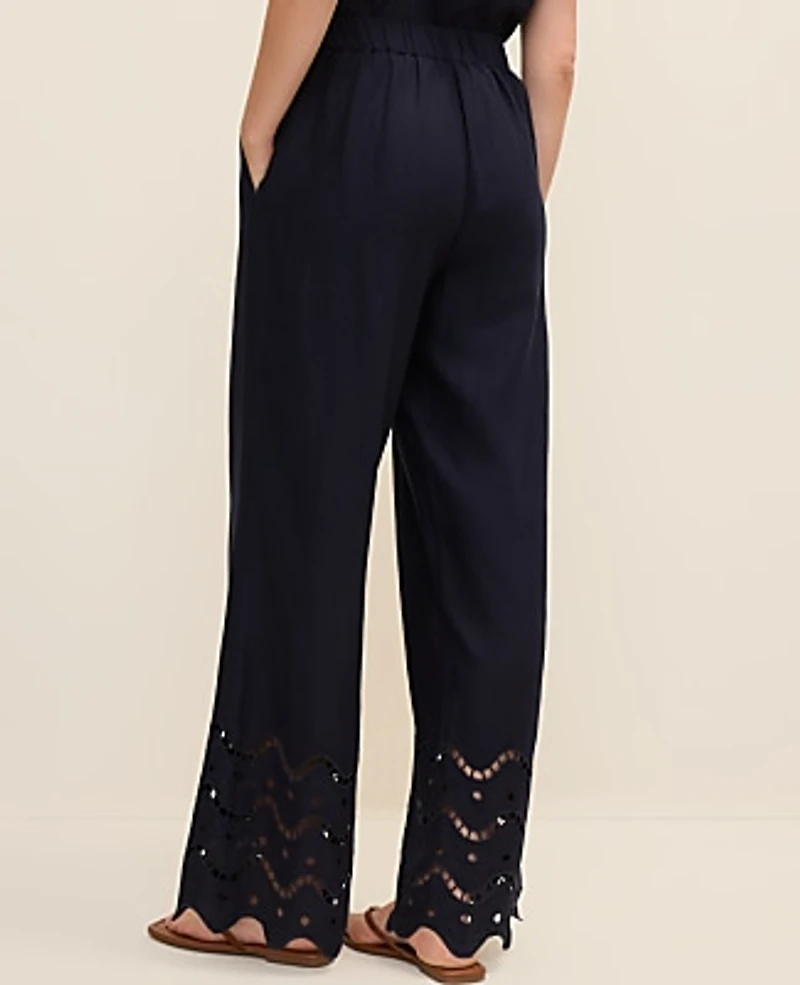 Ann Taylor The Easy Wide-Leg Pant Linen Blend Night Sky Women's