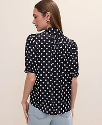 Ann Taylor Polka Dot Bow Blouse Satin Night Sky Women's