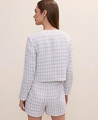 Ann Taylor Patch Pocket Jacket Tweed Neutral/Blue Combo Women's