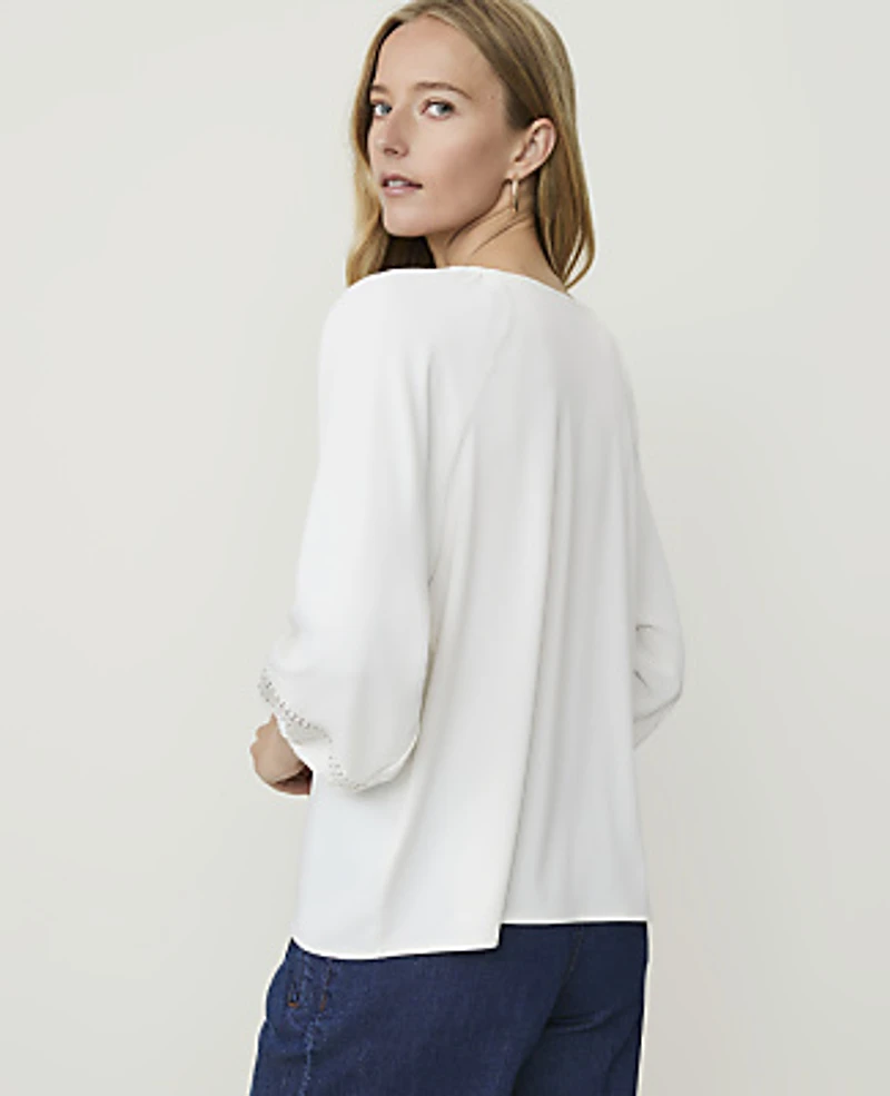 Ann Taylor Lace Trim Sleeve Blouse Winter White Women's