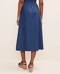 Ann Taylor Petite Weekend Easy Fit Midi Skirt Chambray Medium Wash Women's
