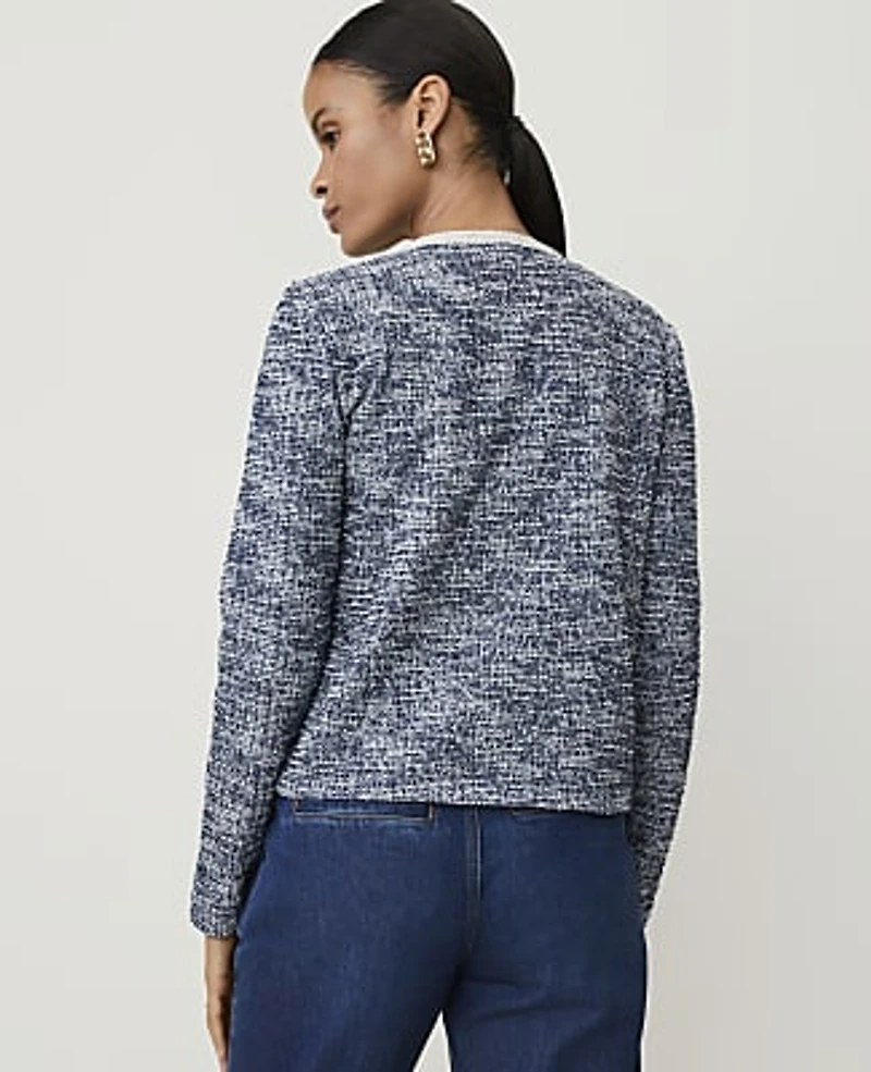 Ann Taylor Crew Neck Jacket Tweed Ocean Women's