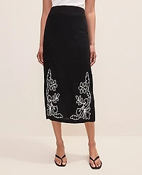 Ann Taylor Petite Embroidered Column Midi Skirt Black Women's