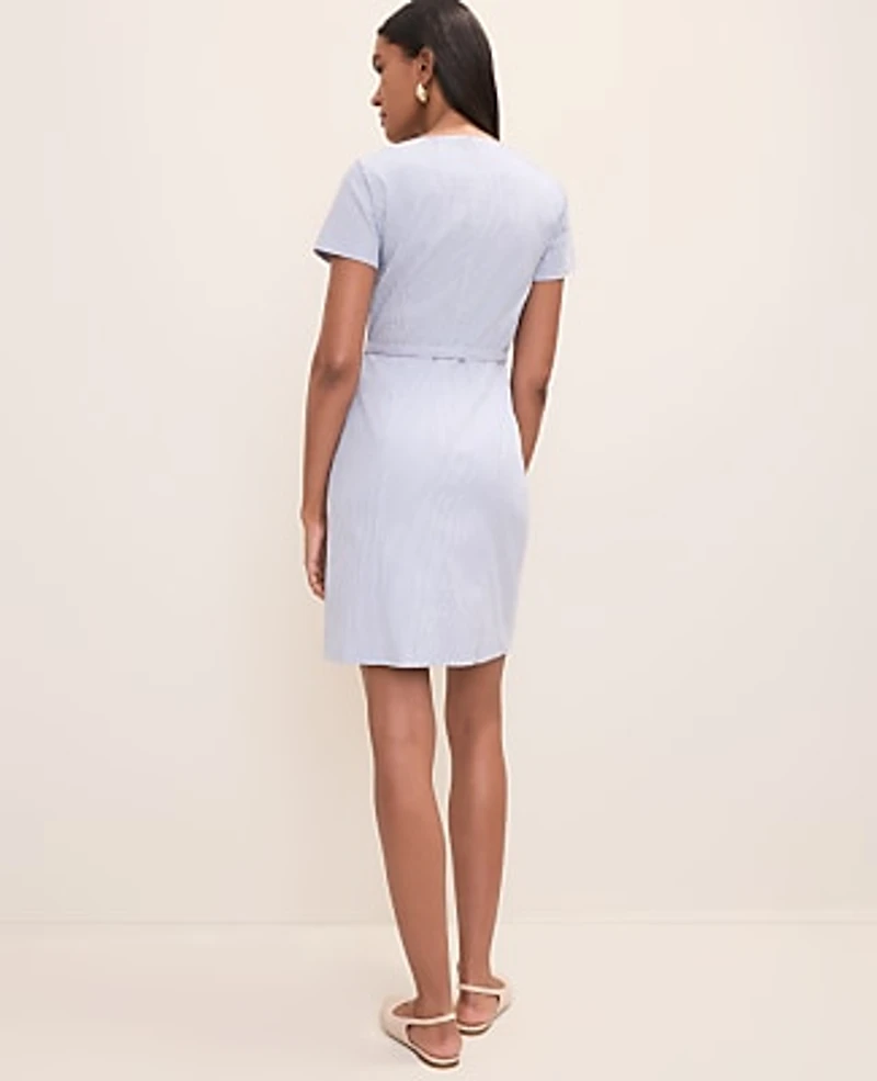 Ann Taylor Petite Striped Crew Neck Mini Dress Ocean Oasis Stripe Women's