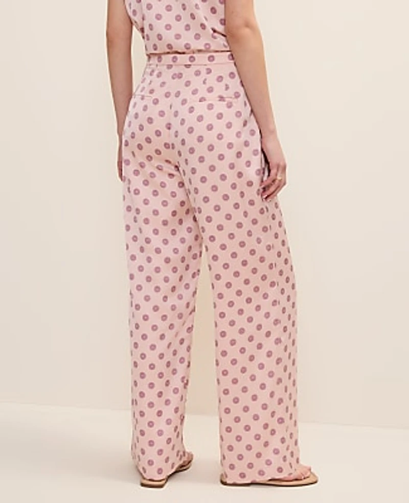 Ann Taylor The Petite Side Zip Wide-Leg Pant Geo Satin Pink Marble Women's