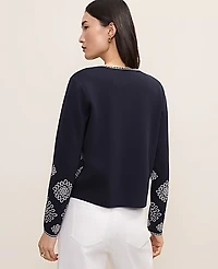 Ann Taylor Petite Embroidered Cardigan Night Sky Women's