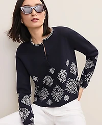 Ann Taylor Petite Embroidered Cardigan Night Sky Women's