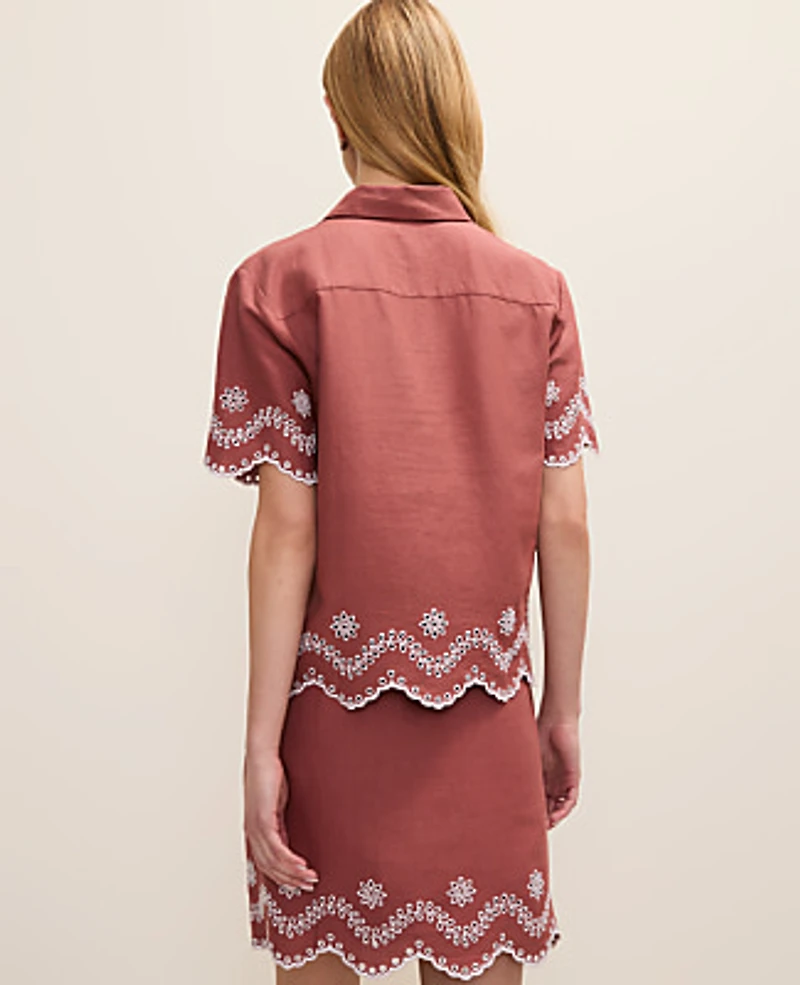 Ann Taylor Eyelet Collared Blouse Linen Blend Terra Toscana Women's