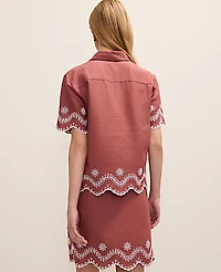 Ann Taylor Eyelet Collared Blouse Linen Blend Terra Toscana Women's