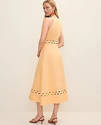 Ann Taylor Petite Ric Rac Cutout Dress Linen Blend Tropical Papaya Women's