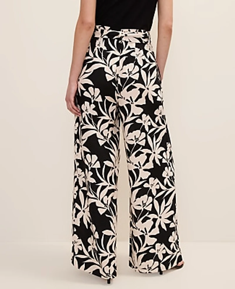 Ann Taylor The Wide-Leg Paperbag Pant Floral Linen Blend Black Women's