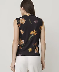 Ann Taylor Floral Mock Neck Tank Top Black - Yellow Women's