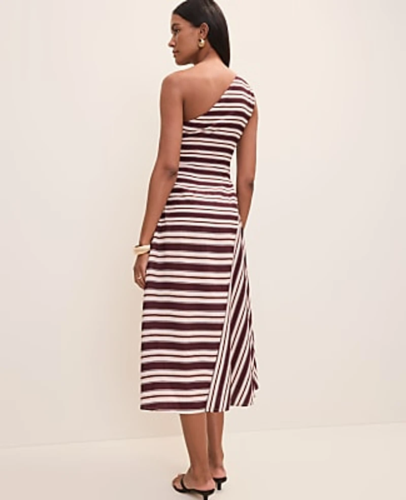 Ann Taylor Petite Striped Midi Dress Rich Walnut Women's