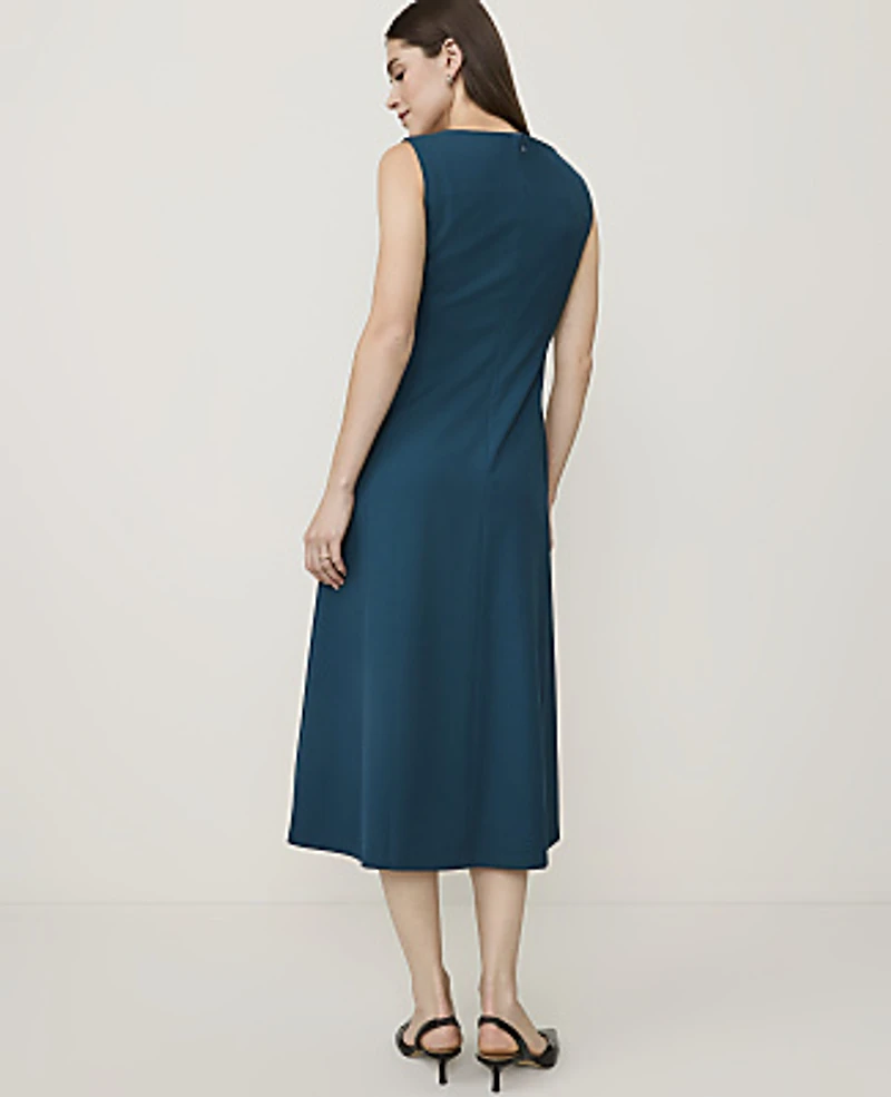 Ann Taylor The Seamed V-Neck Flare Dress Deep Forest Pine Women's