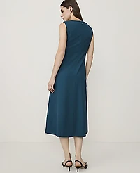 Ann Taylor The Seamed V-Neck Flare Dress Deep Forest Pine Women's