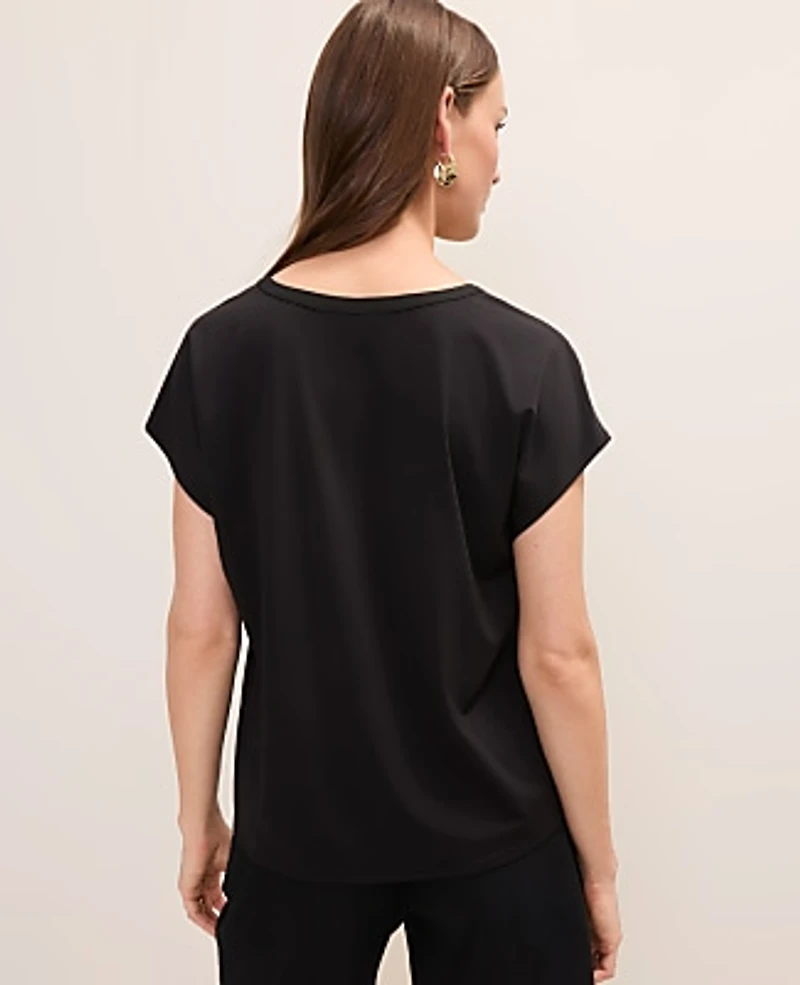Ann Taylor Lace Trim Mixed Media Top Black Women's
