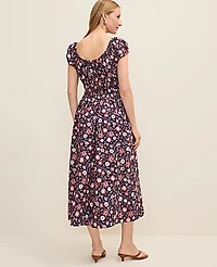 Ann Taylor Petite Weekend Floral Smocked Midi Dress Night Sky B Women's