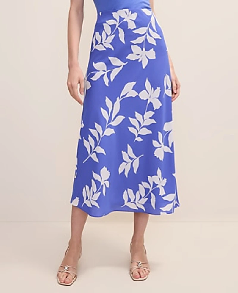 Ann Taylor Petite Floral Slip Skirt Satin Dream Blue Women's